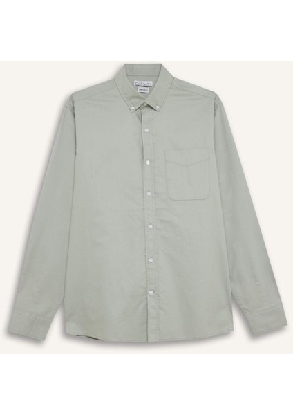 %100 Pamuk Regular Fit Polo Yaka Oxford Basic Düz Uzun Kollu Gömlek A8028AX25SP