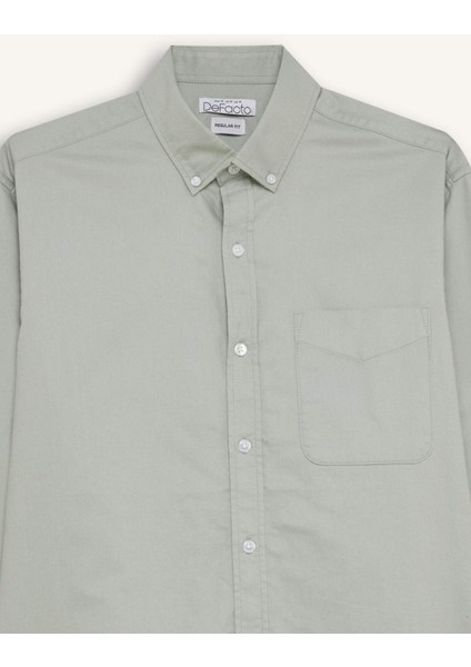 %100 Pamuk Regular Fit Polo Yaka Oxford Basic Düz Uzun Kollu Gömlek A8028AX25SP