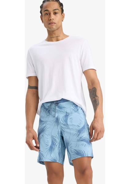 Fit Regular Fit Desenli Esnek Dokulu Deniz Şortu D9630AX25HS