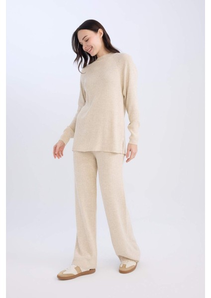 Regular Fit Basic Düz Beli Lastikli Düz Paça Triko Pantolon D6912AX24WN