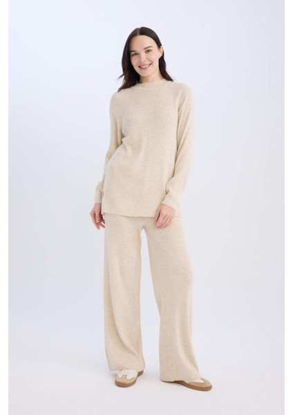 Regular Fit Basic Düz Beli Lastikli Düz Paça Triko Pantolon D6912AX24WN