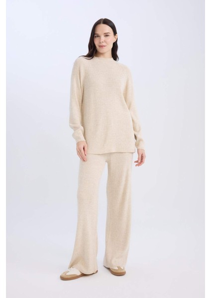 Regular Fit Basic Düz Beli Lastikli Düz Paça Triko Pantolon D6912AX24WN