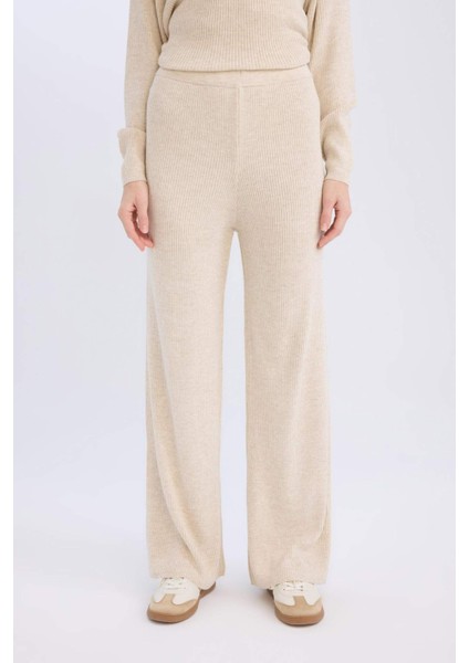 Regular Fit Basic Düz Beli Lastikli Düz Paça Triko Pantolon D6912AX24WN