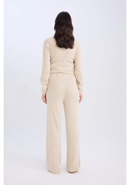 Regular Fit Basic Düz Beli Lastikli Düz Paça Triko Pantolon D6912AX24WN