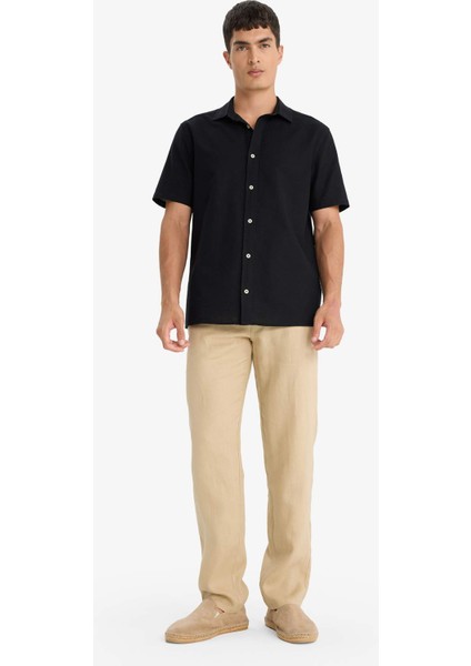 %100 Keten Relax Fit Rahat Kesim Düz Paça Yazlık Beyaz Pantolon