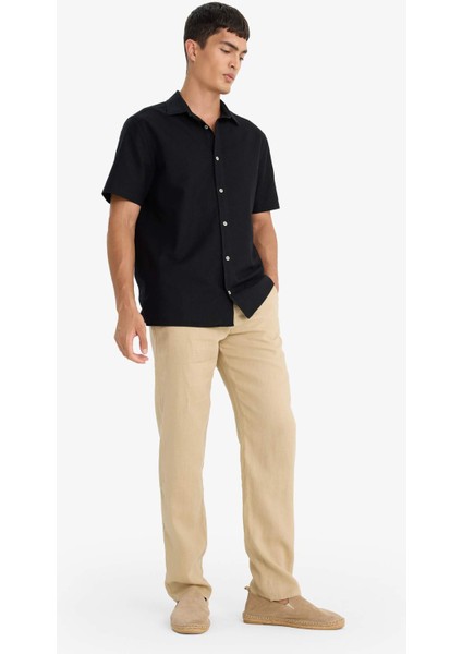 %100 Keten Relax Fit Rahat Kesim Düz Paça Yazlık Beyaz Pantolon