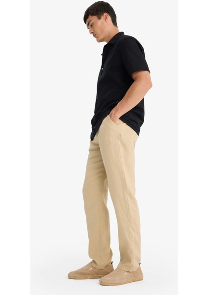 %100 Keten Relax Fit Rahat Kesim Düz Paça Yazlık Beyaz Pantolon