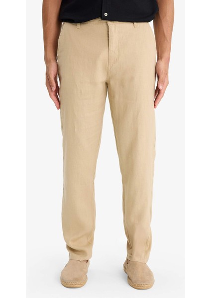 %100 Keten Relax Fit Rahat Kesim Düz Paça Yazlık Beyaz Pantolon