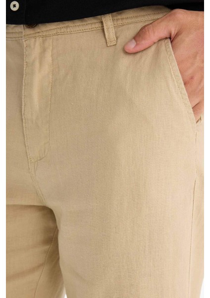 %100 Keten Relax Fit Rahat Kesim Düz Paça Yazlık Beyaz Pantolon