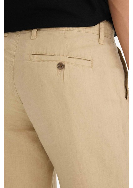 %100 Keten Relax Fit Rahat Kesim Düz Paça Yazlık Beyaz Pantolon