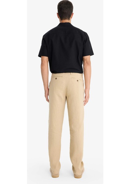 %100 Keten Relax Fit Rahat Kesim Düz Paça Yazlık Beyaz Pantolon