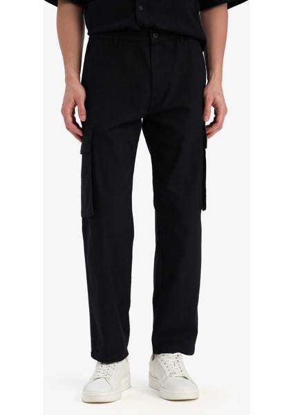 %100 Pamuk Wide Leg Bol Rahat Kesim Kargo Cepli Keten Görünümlü Yazlık Pantolon B9407AX25SP