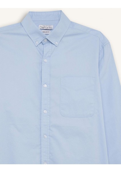 %100 Pamuk Regular Fit Polo Yaka Oxford Basic Düz Uzun Kollu Gömlek A8028AX25SP