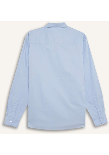 %100 Pamuk Regular Fit Polo Yaka Oxford Basic Düz Uzun Kollu Gömlek A8028AX25SP