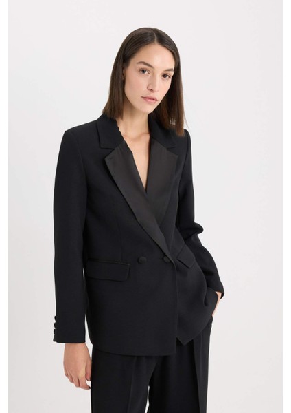 Regular Fit Ceket Yaka Krep Blazer Ceket D9554AX24AU