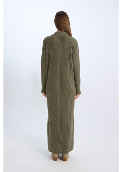 Regular Fit Polo Yaka Basic Düz Maxi Triko Elbise D5434AX24WN