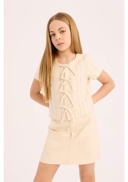 Kız Çocuk Önden Bağlamalı Kısa Kollu Bluz D9141A825SM