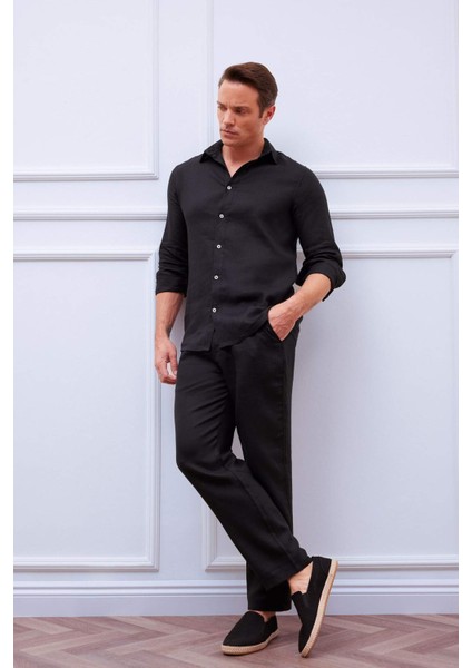 %100 Keten Relax Fit Rahat Kesim Düz Paça Yazlık Pantolon C1117AX25SP