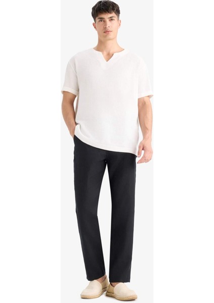 %100 Keten Relax Fit Rahat Kesim Düz Paça Yazlık Pantolon C1117AX25SP