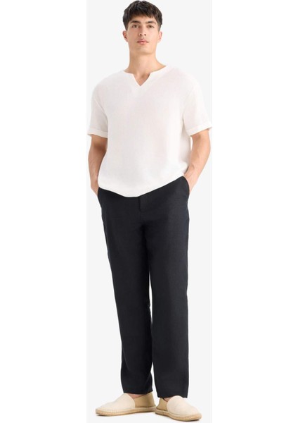 %100 Keten Relax Fit Rahat Kesim Düz Paça Yazlık Pantolon C1117AX25SP