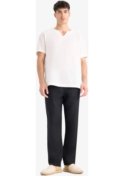 %100 Keten Relax Fit Rahat Kesim Düz Paça Yazlık Pantolon C1117AX25SP