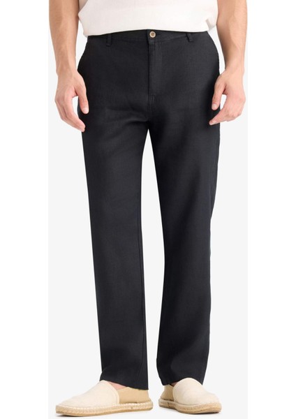 %100 Keten Relax Fit Rahat Kesim Düz Paça Yazlık Pantolon C1117AX25SP