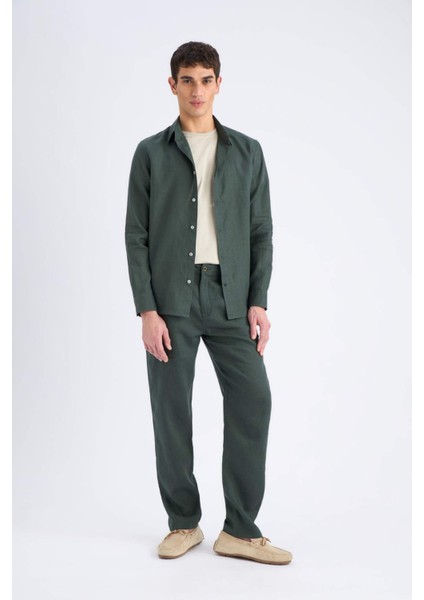 %100 Keten Relax Fit Rahat Kesim Düz Paça Yazlık Pantolon C1117AX25SP