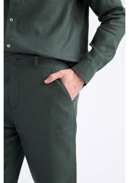 %100 Keten Relax Fit Rahat Kesim Düz Paça Yazlık Pantolon C1117AX25SP