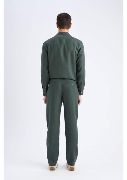 %100 Keten Relax Fit Rahat Kesim Düz Paça Yazlık Pantolon C1117AX25SP