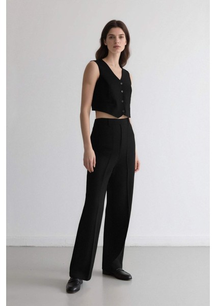 Palazzo Çift Cepli Yüksek Bel Düz Paça Cepli Krep Kumaş Klasik Kumaş Pantolon D9541AX24AU