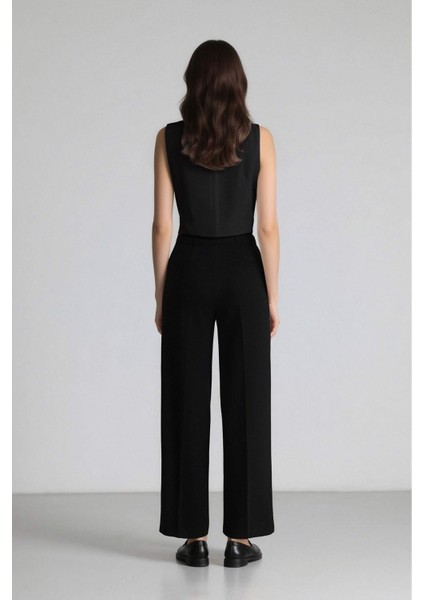 Palazzo Çift Cepli Yüksek Bel Düz Paça Cepli Krep Kumaş Klasik Kumaş Pantolon D9541AX24AU