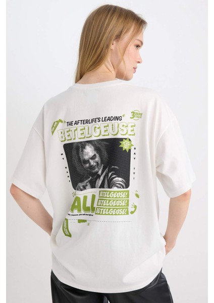 Coool Beetlejuice Oversize Geniş Kalıp Bisiklet Yaka Baskılı Kısa Kollu Tişört D8363AX24AU