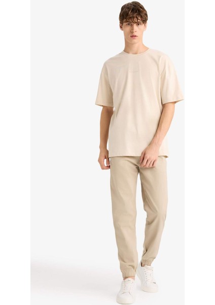 %100 Pamuk Jogger Slim Fit Dar Kesim Beli Bağcıklı Gabardin Pantolon D8607AX25SP