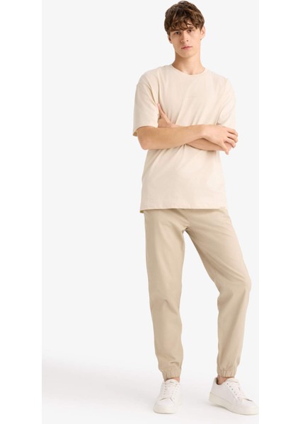 %100 Pamuk Jogger Slim Fit Dar Kesim Beli Bağcıklı Gabardin Pantolon D8607AX25SP