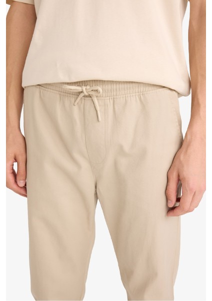 %100 Pamuk Jogger Slim Fit Dar Kesim Beli Bağcıklı Gabardin Pantolon D8607AX25SP