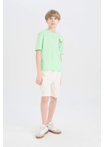 Erkek Çocuk Oversize Geniş Kalıp Bisiklet Yaka Baskılı Kısa Kollu Tişört B6165A825SM