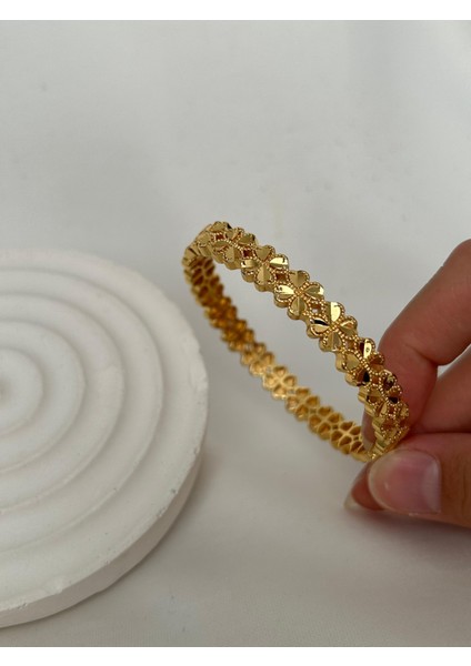 Altın Kaplama Bilezik Kelepçe Başak Model Hint Işlemeli Eşe Sevgiliye Hediye Kutulu