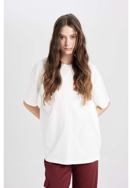 Coool Beetlejuice Oversize Geniş Kalıp Bisiklet Yaka Sırt Baskılı Kısa Kollu Tişört