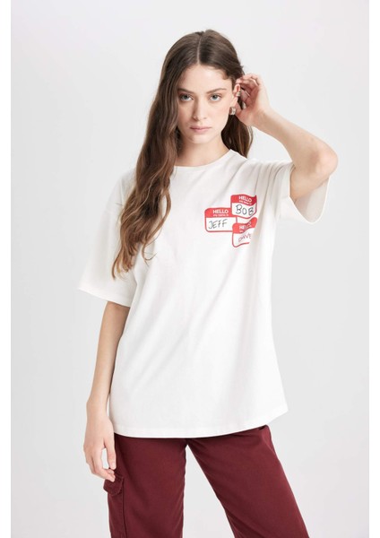 Coool Beetlejuice Oversize Geniş Kalıp Bisiklet Yaka Sırt Baskılı Kısa Kollu Tişört