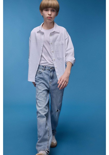 Erkek Çocuk Loose Fit Düz Paça Jean Pantolon D7209A825SP