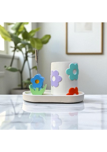 Dekoratif Sevimli Papatya Kabartmalı Kalemlik ve Papatya Notluk Seti