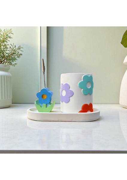 Dekoratif Sevimli Papatya Kabartmalı Kalemlik ve Papatya Notluk Seti modelleri