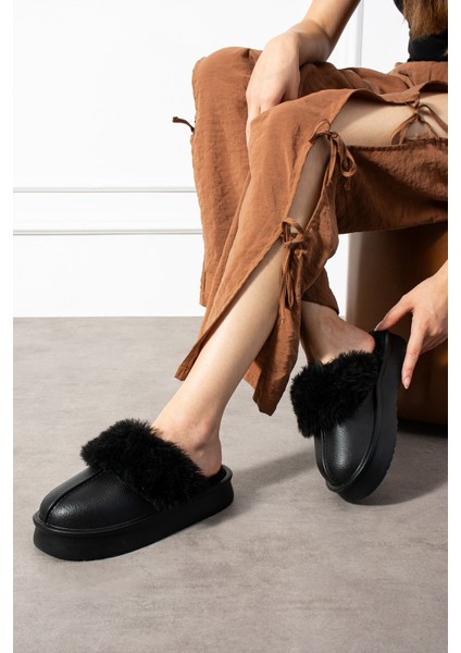 Kadın Siyah Terlik Içi Kürklü Kalın Taban Su Geçirmez Yıkanabilir Günlük Terlik modelleri