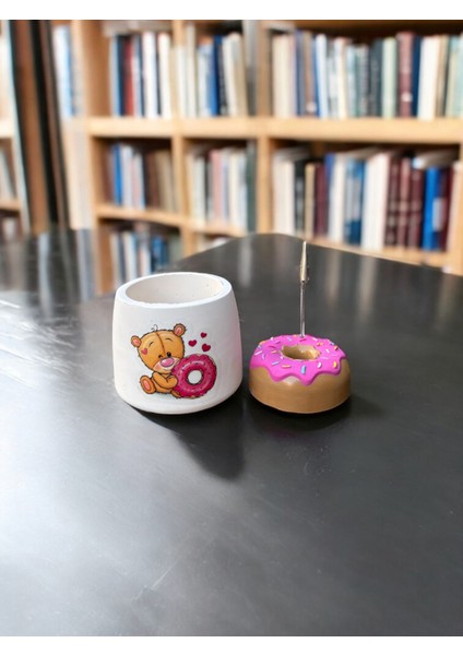 Donut Temalı Tutacak ve Kalemlik Fotoğraf Not Tutucu Ofis Masası Tutacak Hediyelik