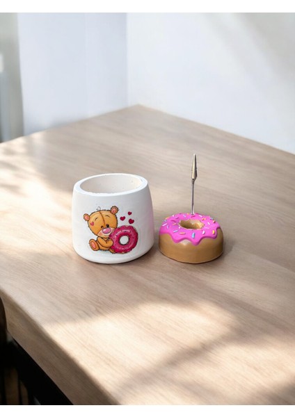Donut Temalı Tutacak ve Kalemlik Fotoğraf Not Tutucu Ofis Masası Tutacak Hediyelik modelleri