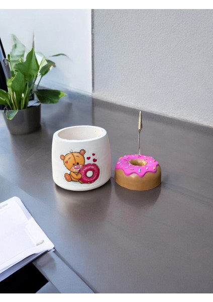 Donut Temalı Tutacak ve Kalemlik Fotoğraf Not Tutucu Ofis Masası Tutacak Hediyelik fırsatları