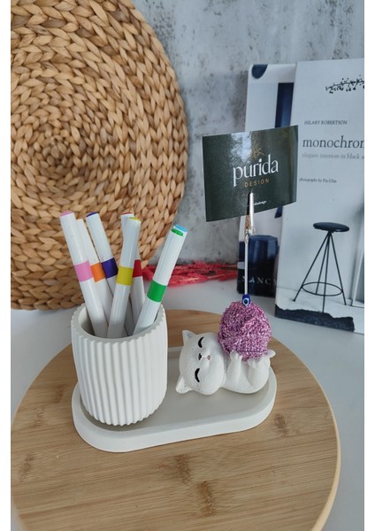 Purida Design Dekoratif Sevimli Kedi Kalemlik ve Notluk Seti fiyatları