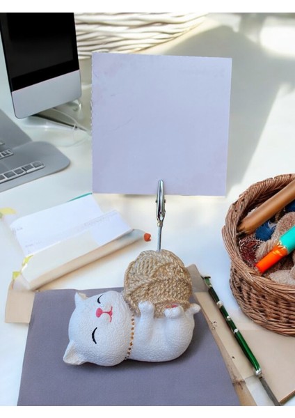 Açık Altın Yumaklı Yatan Kawaii Kedi Temalı Not Tutacağı Fotoğraf Tutacak Tutucu Ofis Hediyelik fırsatları