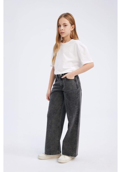 Kız Çocuk Wide Leg Geniş Bol Paça Pamuklu Jean Pantolon D7094A825SM