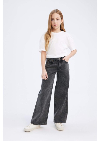 Kız Çocuk Wide Leg Geniş Bol Paça Pamuklu Jean Pantolon D7094A825SM